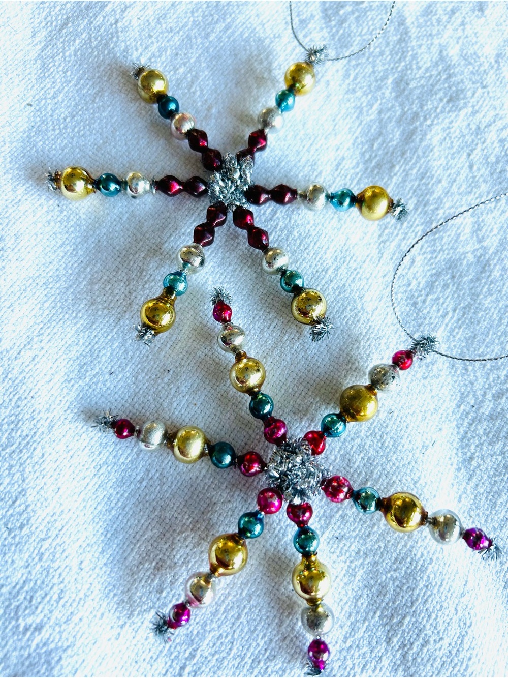 Vintage repurposed mercury, glass bead flowers holiday Christmas ornaments